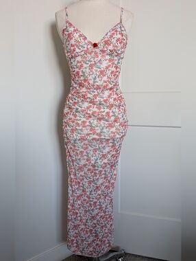 Caution To The Wind Red Roses Floral White Slip Maxi Dress XS